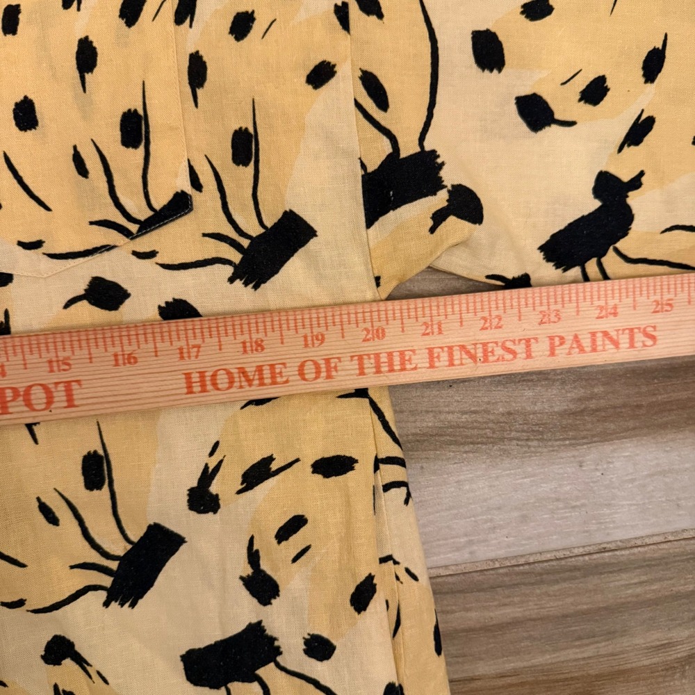 Farm Rio Banana Print Linen Blend Button Down Romper Yellow Black Small - Picture 6 of 8